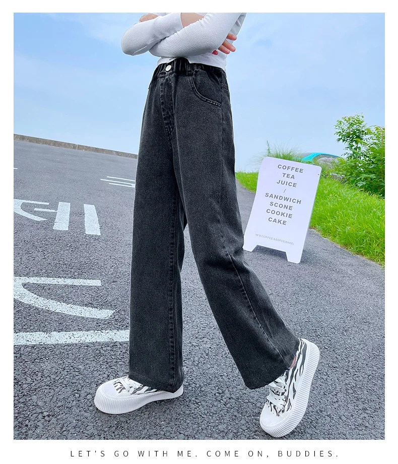 2026 نمط فضفاض غير رسمي للمراهقات جينز سميك للخريف والشتاء مستقيم واسع الساق من قماش الدنيم بنطلون جينز دافئ للأطفال
