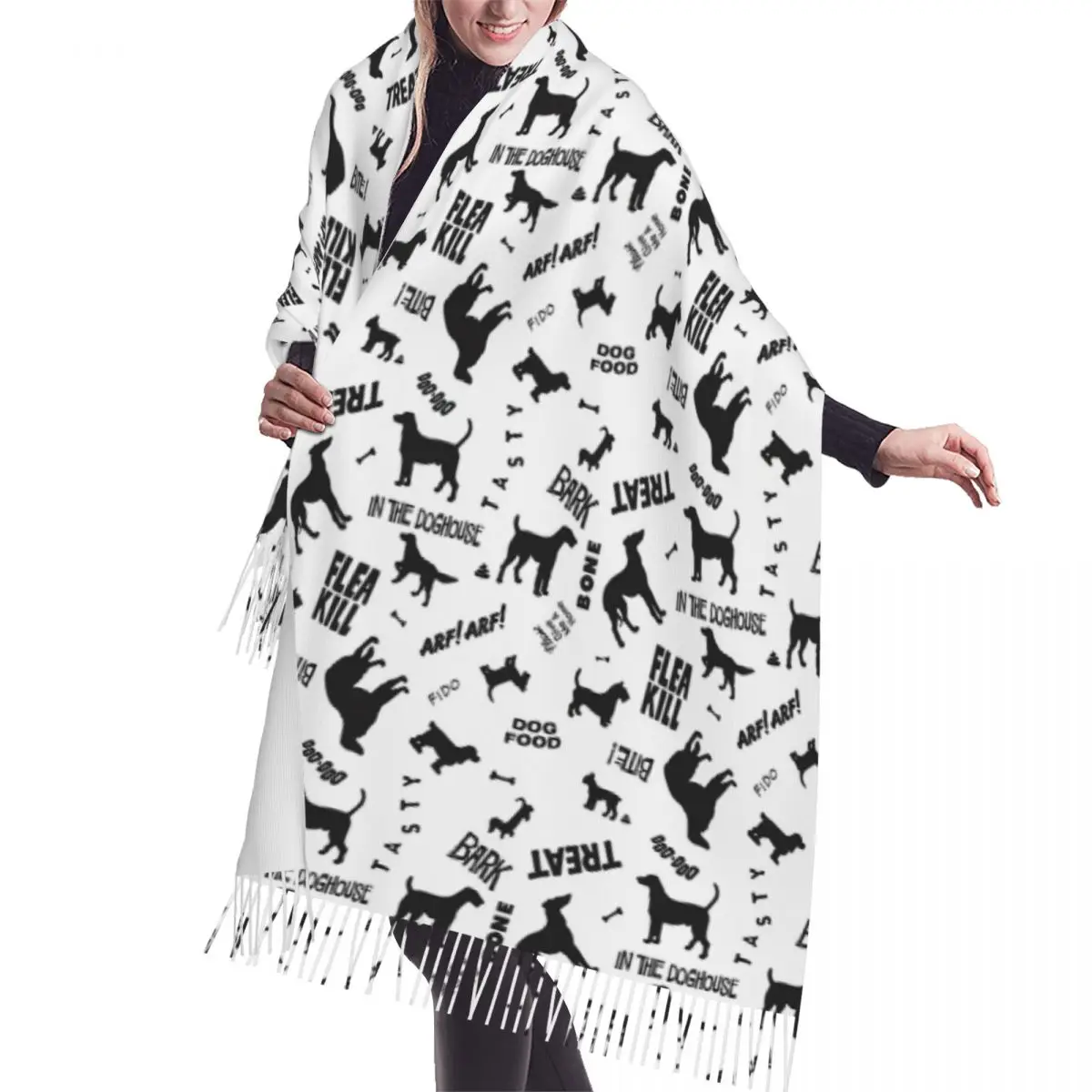 

Dogs Pattern Scarf Wrap for Women Long Winter Fall Warm Tassel Shawl Unisex Scarves