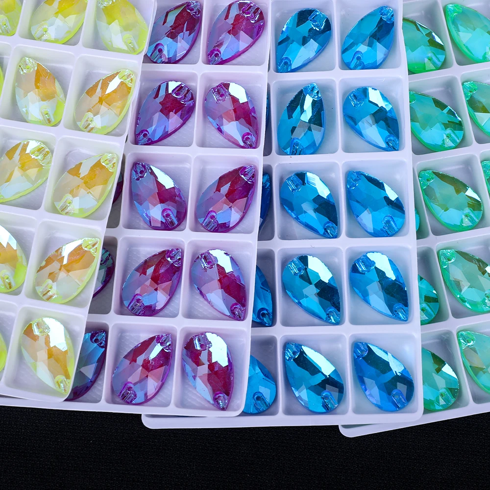 VC Neon Fluorescent Water Drop Sew on Rhinestone Water Drop AB Sewing Diamond Glass Diamond Flatback DIY Accessories Wedding sewing stones