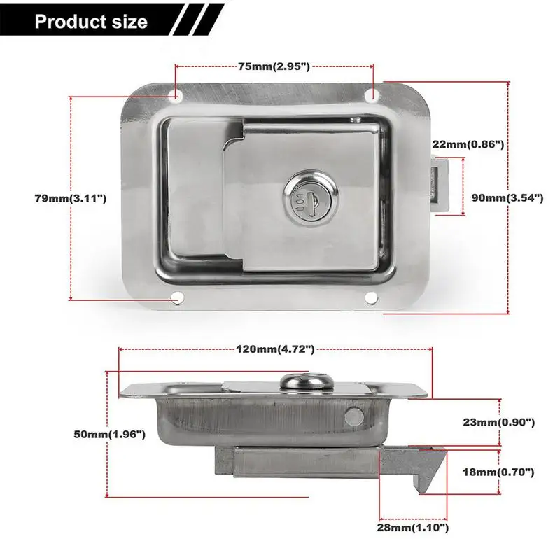 Tool Box Locks With Keys Stainless Steel Replacement Handle Tool Box Locks Anti-Theft Recessed Professional Panel Lock For Truck