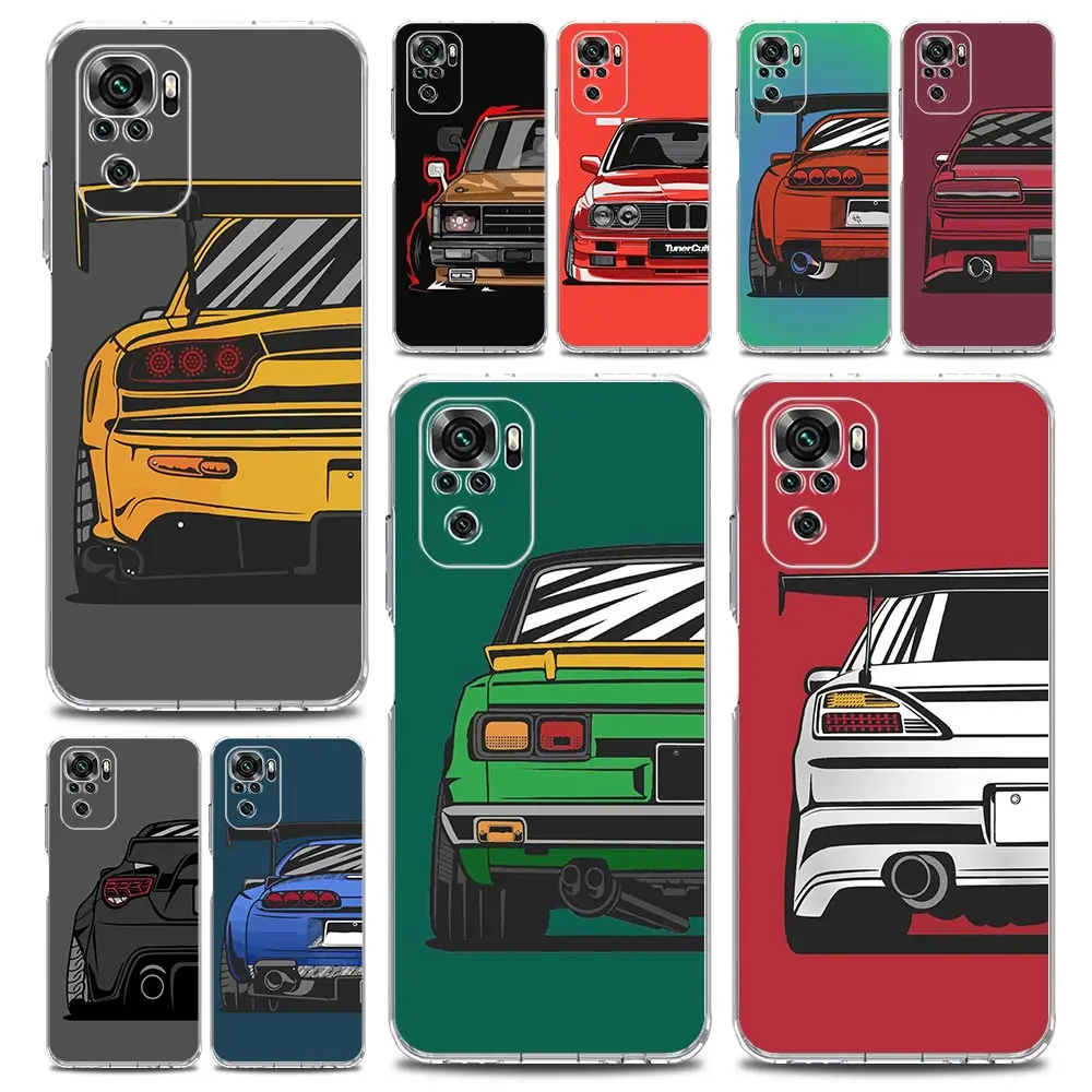 

Japan JDM Sports Cars Comic Phone Case For Xiaomi Redmi Note 10 9 8 7 9T 8T 9S 11 12 Pro Plus 8A 9A 9C K40 Gaming Cover Clear