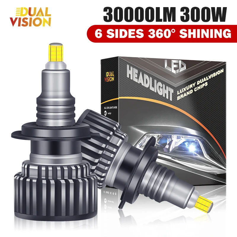 Dualvision H7 Led Bulb Canbus H1 H8 H9 H11 Fog Lights 9006Hb4 9005 Hb3 Led Lamps360 30000LM 300W 3D Auto 6000K Super Mini Diodes