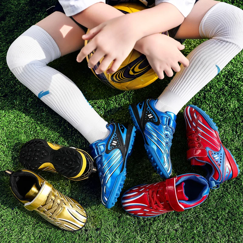 Kids Shoes Gold Children's Soccer Shoes Low Hook-Loop Futsal Shoes For Kids Lightweight Anti-Skid Football Training Boy