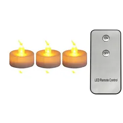 Set of Flickering Yellow LED Tea Light Candles - Battery Operated Flameless Votives (3 pieces)