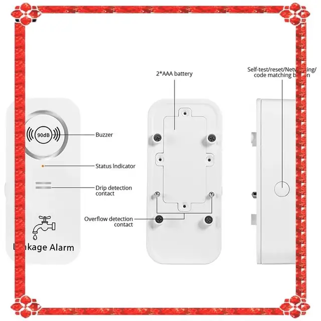 24-Hour Delivery Water Sensor 90Db Alarm Water Leak Detector Alert Monitoring Of Leaks And Drip Alarm For Kitchen Bathroom Basem 4