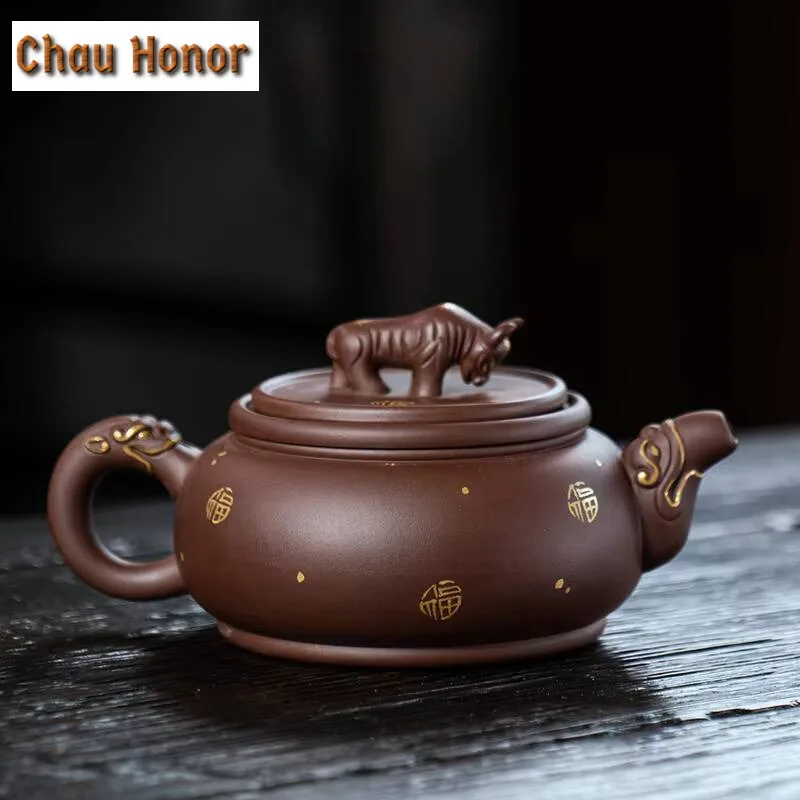 350ml Yixing Raw Ore Purple Clay Pot Pure Handmade Large Capacity Turn Things Around Zisha Tea Pot Tea Ceremony Customized Gift
