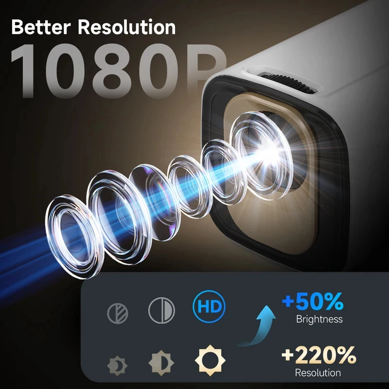 HY260 자동 초점 프로젝터 1080P 네이티브 4K 330ANSI 안드로이드 11 WiFi6 BT5.4 미니 야외 영화 프로젝터 (에어 마우스 포함) 2026년 신제품