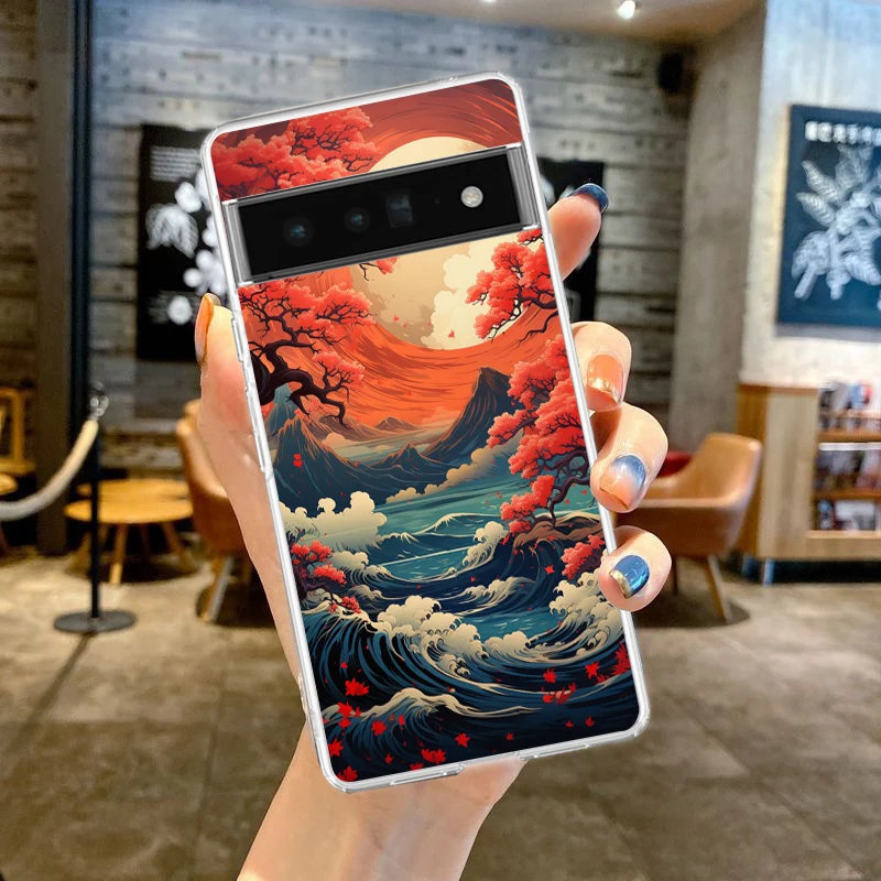 Vibrant Landscape Art Shockproof Silicone Phone Case with Transparent Shell