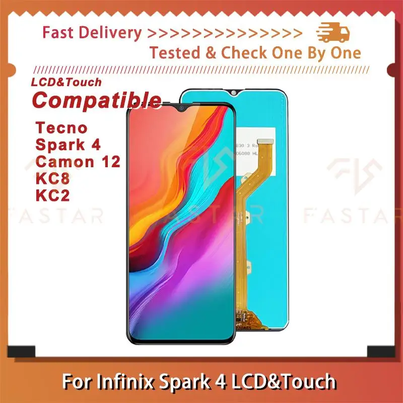 

CC7 6.52"Tested For Tecno Spark 4 Camon12 CC7 CC7S KC8 KC2 LCD Display Touch Digitizer Assembly Repair phone Screen Spark4 lcd