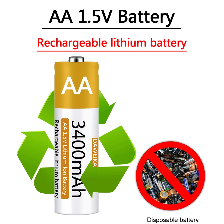 AABattery15VLiionAARechargeableBattery3400mAhAALithiumion