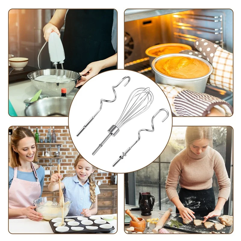 3Pcs For Kitchenaid Whisk Attachment Replacement Beaters Of Dough Hook And Whisk for Kitchenaid & Hand Mixer