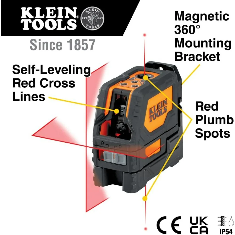 Klein Tools 93LCLS Laser Level with Red Cross Lines, Plumb Spot, and Magnetic Mounting for Ceiling Clamps