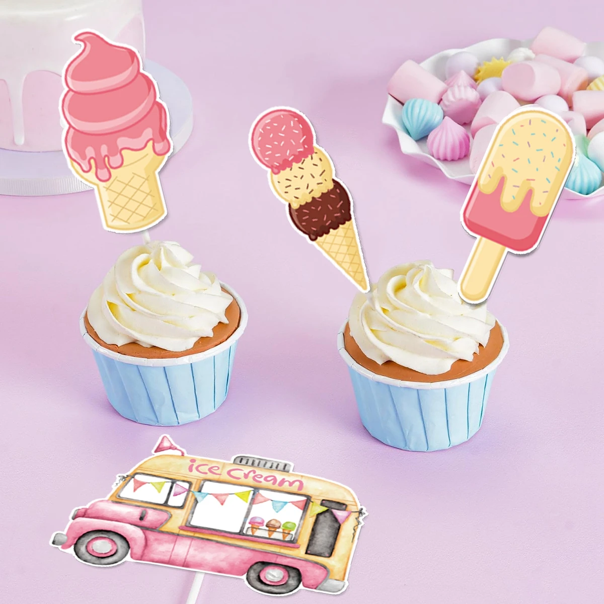 Decorazione Torta Gelato – Candela Numero 1 E Topper Colorati Per Festa Compleanno