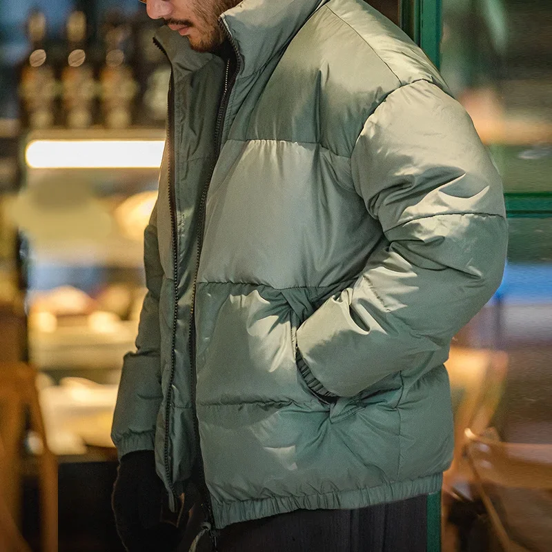 

Maden Men White Duck Down Coat Japanese Retro Double-sided Wear Patchwork Downproof Jacket Winter Thick Warm Stand Collar Coat