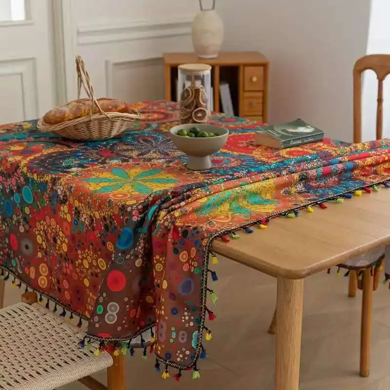 1pc Waterproof Table Cloth Colored Tassel Dustproof Tablecloth for  Party Outdoor Picnic 3