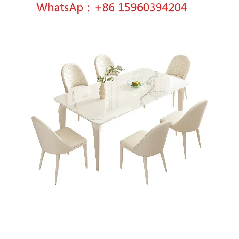 Italian cream wind rock board dining table and chair combination small household modern simple rectangular western food table