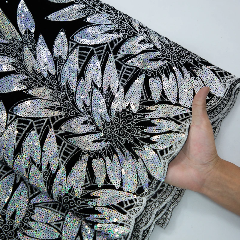 Kalume African Tulle Lace Fabric Sequins 2025 Nigerian Tulle Velvet Lace Fabric Tissue Fabric for Party Sew Cloth F3576