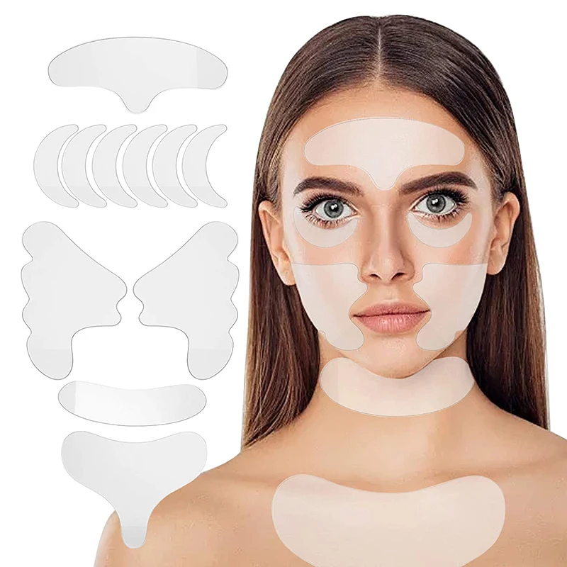 Juego de almohadillas de silicona antiarrugas, 11 unidades, para el pecho, cuello, Frente, ojos, parches antiarrugas