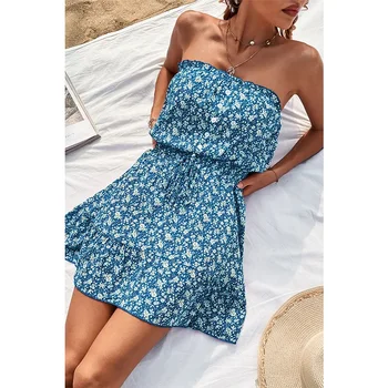 YEMOGGY elegante abito con stampa floreale per donna abiti estivi 2024 nuovo Mini abito Casual monopetto con lacci Sexy a fascia