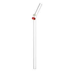 Reusable Clear Glass Straws Set with Colorful Cherry Design & Cleaning Brush for Smoothies, Milkshakes, Juices (1 straw)