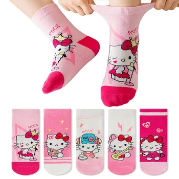 5 Pairs Sanrio Kids Socks Cinnamoroll Kuromi Hello Kitty Spring and autumn Girl Children Mid-calf Socks Cotton Sock for Girls 1