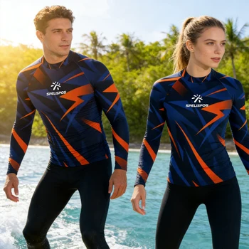 Long Sleeve Men's and Women's Rash Guard Surfing Clothing UPF50+ Surf Shirt Swimwear Beachwear for Water Sport Fishing Touring 1