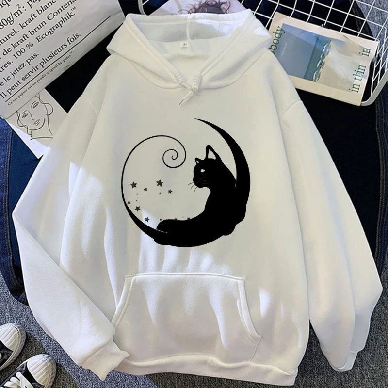 

New Moon Cat Printing Hoodies Unisex Harajuku Hip Hop Streetwear Casual Sweatshirt For Men And Women(Ship in 48 hours)