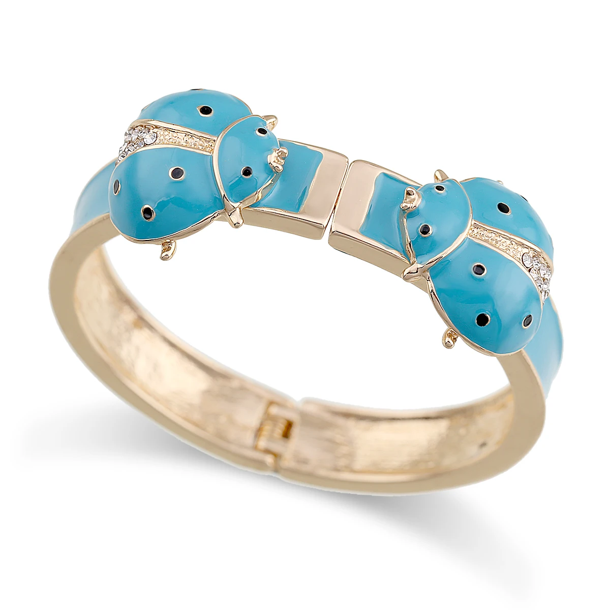 Special Design Double Ladybirds Bracelet Cuff Bangle for Women Girls Gold Plated with Enamel Colorful Chunky Bracelet Jewelry