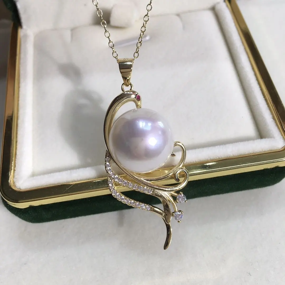 STARLIKE 2022 New Fashion Round 13-14 mm Freshwater Pearl Necklace Cute Pendant For Women Jewelry Girl Gift with S925 Chain