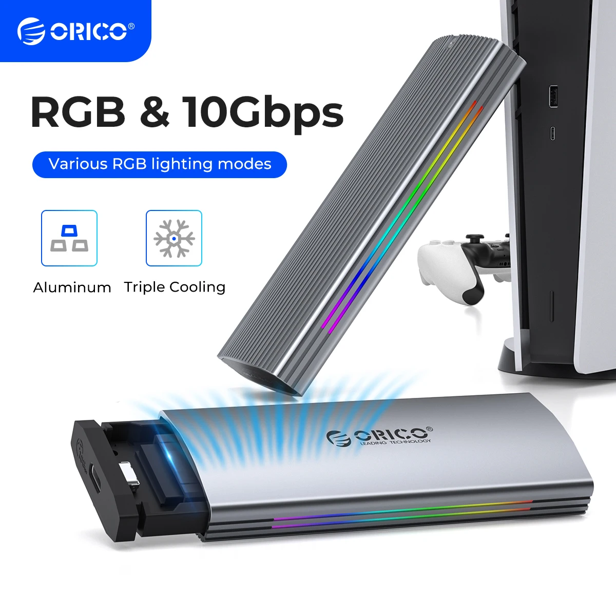 Orico Rgb 10gbps m2 Nvme Ssd Gabinete de Alumínio Usb3.1 Gen2 Case para m Chave m & b Chave Unidade de Estado Sólido para Edição de Vídeo Gamer