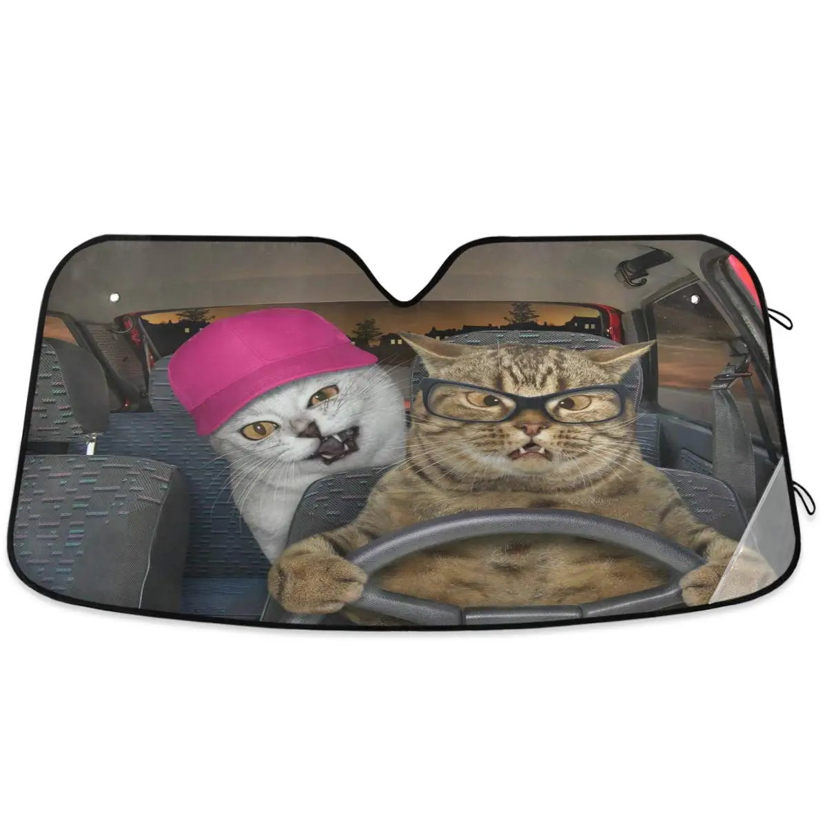 

Cat Driving Car Windshield Sun Shade Foldable UV Ray Sun Visor Protector Sunshade to Keep Your Vehicle Cool (55&#34 X 27.6&#34)