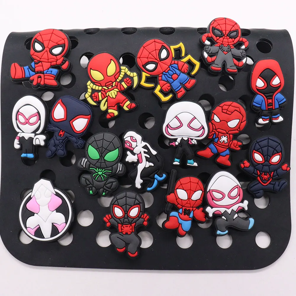 Nuovo arrivo 1-16 pezzi ciondoli per scarpe Spiderman Spider wen Miles accessori in PVC scarpe decorazione fibbia per bambini regalo di natale