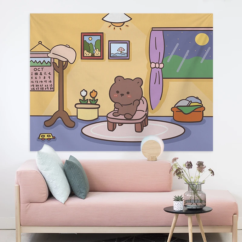 

Bear and Rabbit Tapestry Bohemian Kawaii Accessories Room Tapestries Decoration Pictures Room Wall Hanging Decoration Tapestries