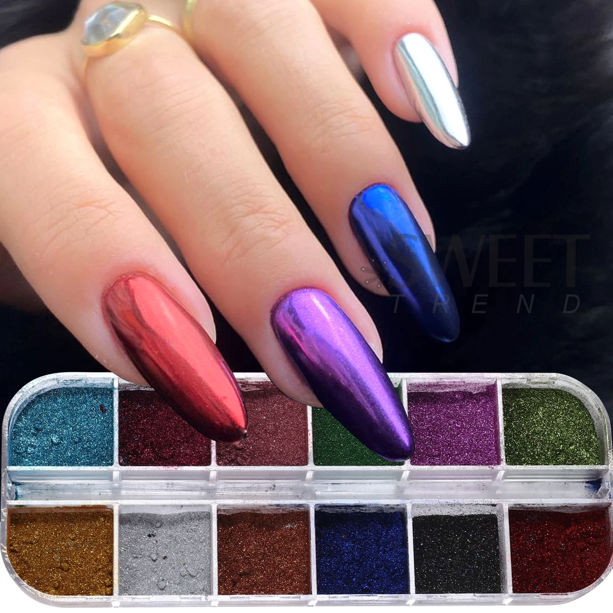 2 Box Classic Mirror Glitter Nail Powder With Double Head Rubbing Pen Gold Silver Red DIY Charm Pigment 24 Colors Manicure Flash