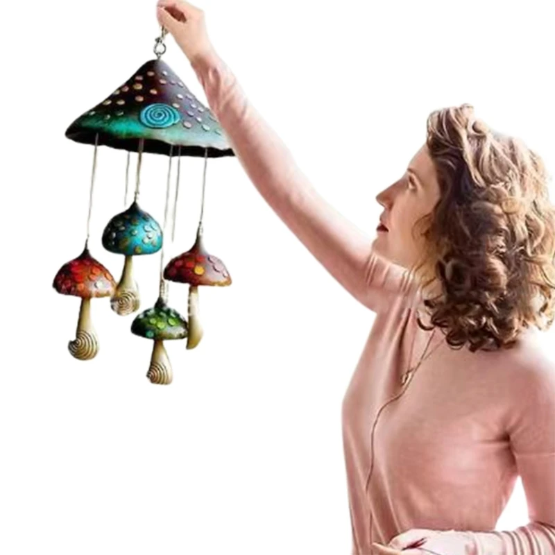 Vintage Resin Mushroom Wind Chimes Rust Resistant, Unique Texture, Ethereal Sound Yard Decor, Hanging Pendants L9BE 4