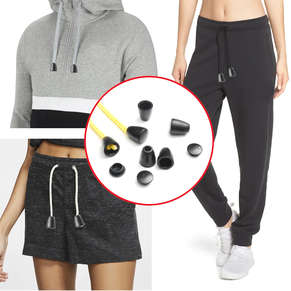 10set 1/8 (3mm) 구멍 분리형 벨 스토퍼 (뚜껑 캡 코드 끝 포함) 플라스틱 검정색 의류 Sportwear 의류 로프 액세서리