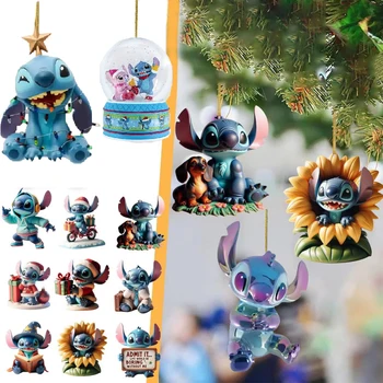 Disney Stitch Dolls Ornaments Anime Cartoon 2D Acrylic Flat Hanging Christmas Tree Decoration Pendants Home Decor Kids Toy Gifts