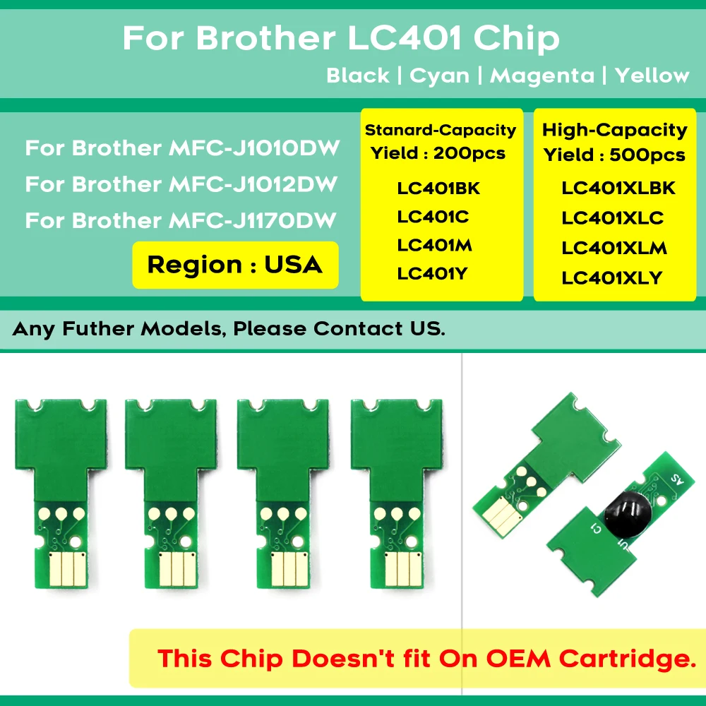 

Чип чернильного картриджа North America LC401 LC401XL для принтера Brother MFC-J1010DW MFC-J1012DW