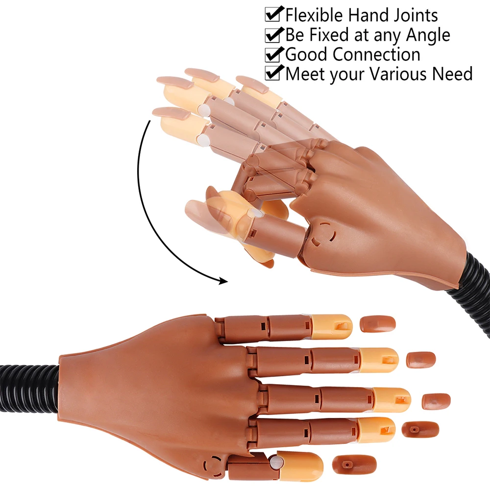 Practice Hand For Acrylic Nails Flexible Nail Practice Hands Training Movable Nail Maniquin Hand With 100 or 200PCS Tips nail art tools nail manicure tools nail manicure accessories