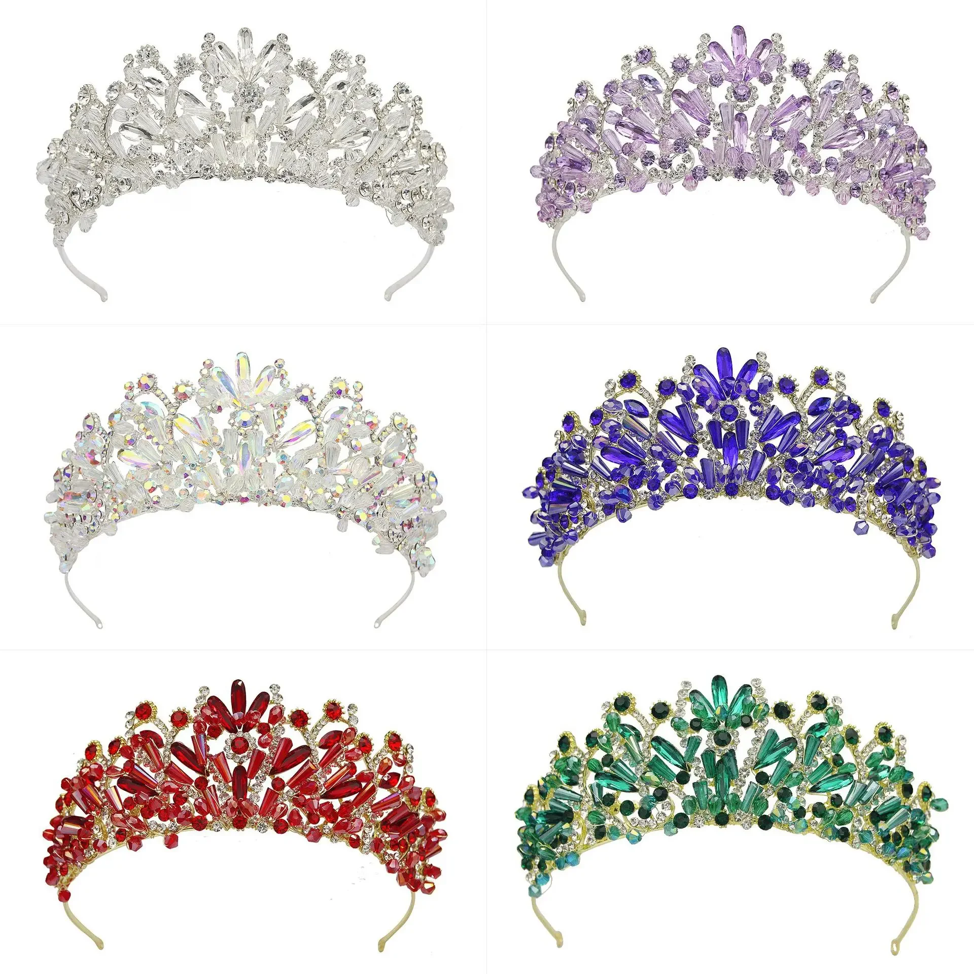 Red Green White Colorful Crystal Rhinestone Wedding Hair Accessories For Women Bride Gilrs Tiaras And Crowns Gifts Queen Diadems