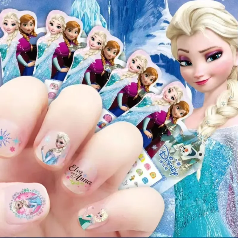 Disney Frozen Princess Elsa Anna Makeup Nail Stickers Toy Snow White Sophia Mickey Minnie 3D Cartoon Stickers Kids Birthday Gift