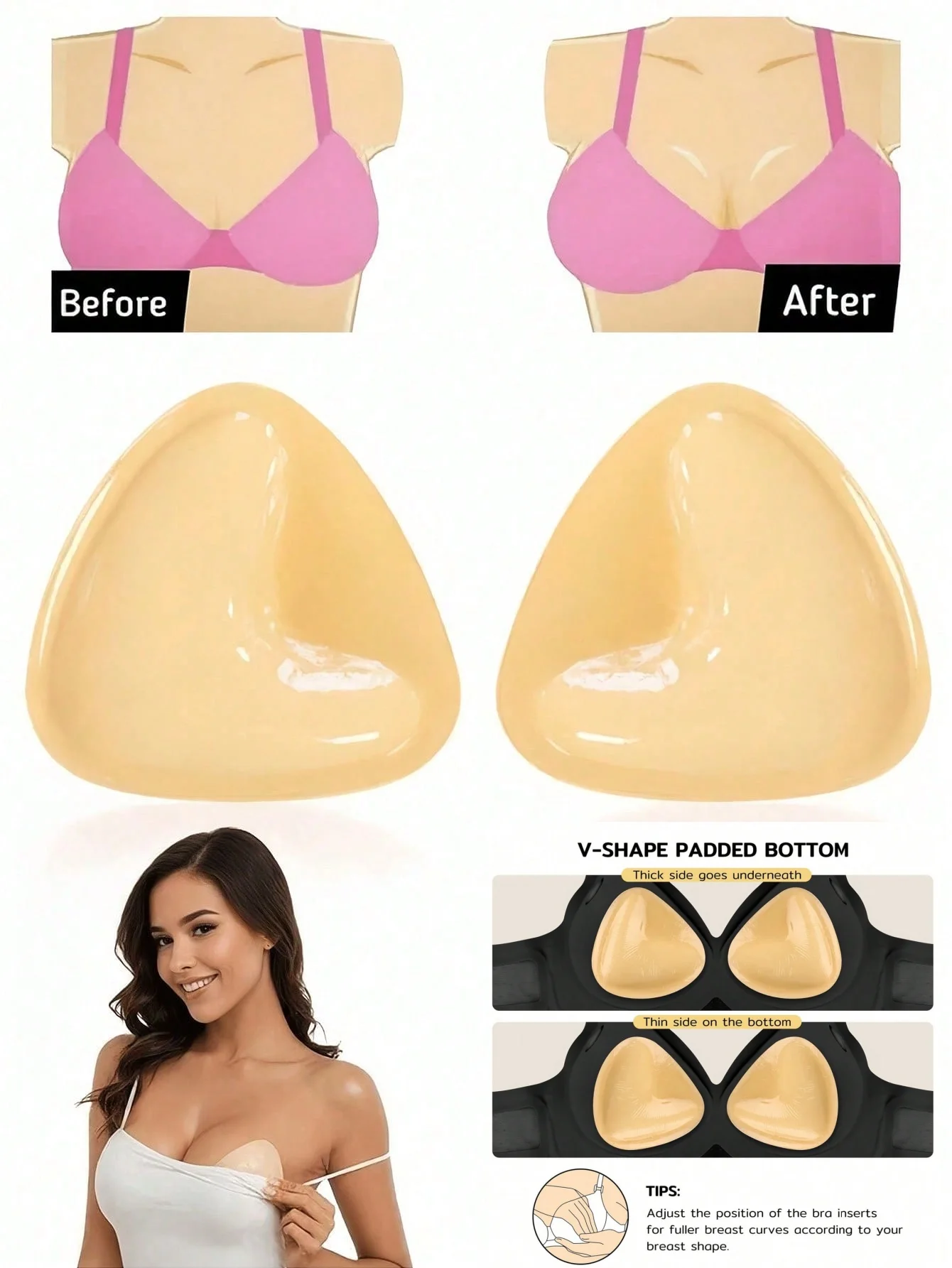 2/1Pairs Double-Sided Sticky Bra Inserts,Snowy Sticky Bra Inserts,Sticky Bra Push Up, Self Adhesive Pads Ultra Instant Lift Bra 1