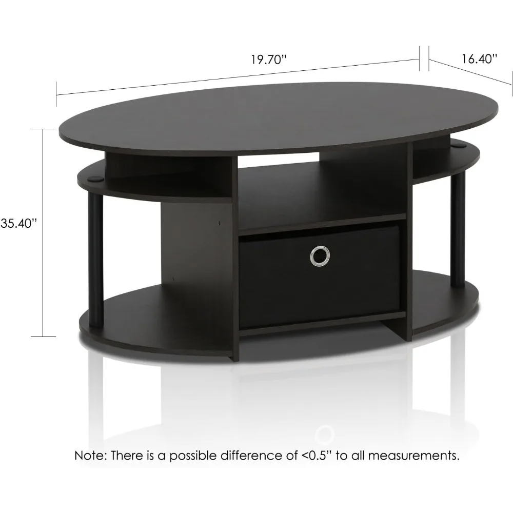 Simple Design Oval Coffee Table with Bin for Living Room, Walnut, Café Tables 3