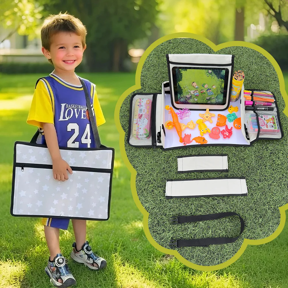 Vassoio da Viaggio per Seggiolino Auto per Bambini, Organizer per Sedile Posteriore con Tavolino Attività, Vassoio Porta Snack e Giocattoli per Viaggi su Strada - Image 2