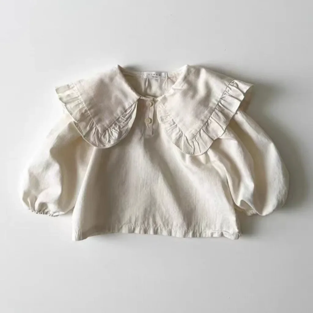 

Autumn New Baby Girl Long Sleeve Shirts Girls Ruffled Collar Blouse Infant T Shirt Solid Toddler Tops Kids Girls Tee Clothes