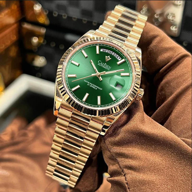 Cadisen New Week Calendar Type Men Watch 100M Orologio Di Lusso In Acciaio Inossidabile Impermeabile Per Uomo Ar Sapphire Mirror Luminous Clock