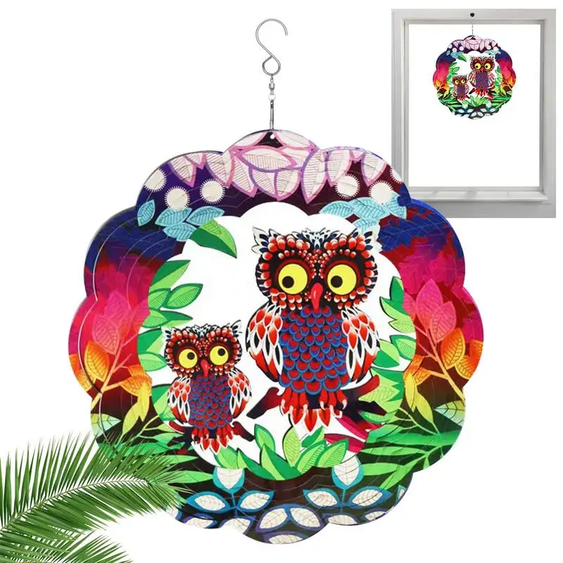

Owl Wind Spinner Rotating Hanging Wind Chime Owl Catcher Metal Windmills Art Home Lawn Ornament Outdoor Garden Decoration