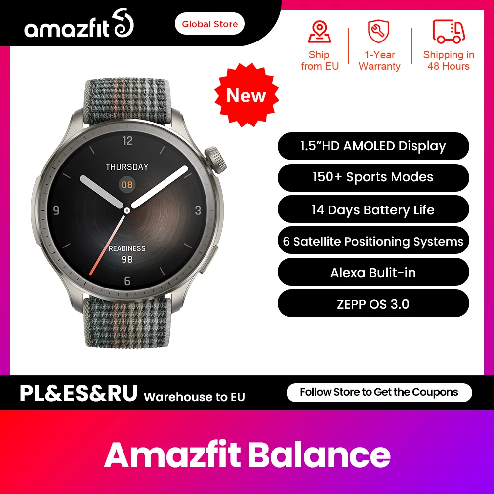 Nuovo Global Amazfit Balance Smart Watch 1.5 "Hd Amoled Display Dual-Band Gps Bluetooth Telefonate Alexa Smartwatch Integrato