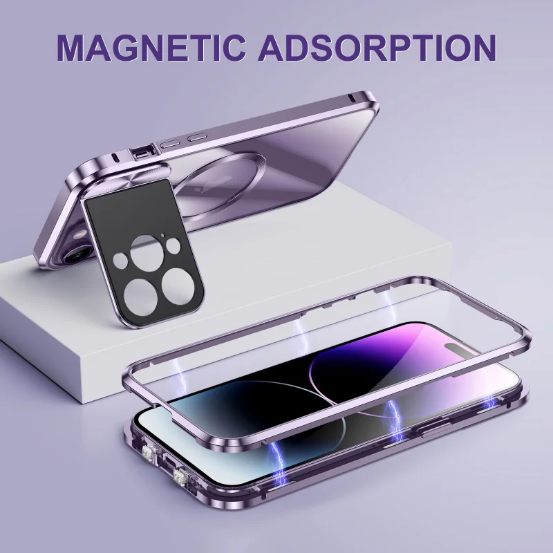 

Applicable Apple 14Promax Phone Case Magneto Metal Magnetic iPhone 15 Stand Mirror Guard Protective Case