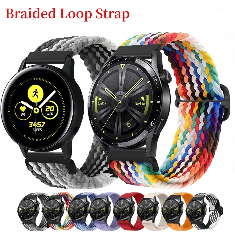 

20mm 22mm Nylon Braided Loop Strap For Samsung Watch 4/3 Active 2 Huawei Watch 3/GT3 Bracelet Wristband For Amazfit GTR/Stratos